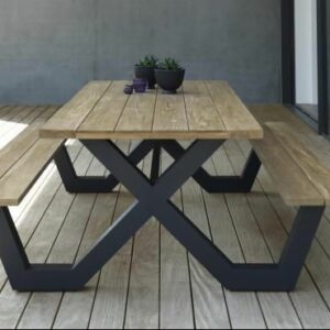 Mesa Comedor X con Banquetas Rústico C#908
